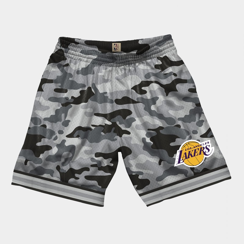 Men's Los Angeles Lakers NBA Camo Hardwood Classics Grey Basketball Shorts LVP5083DD